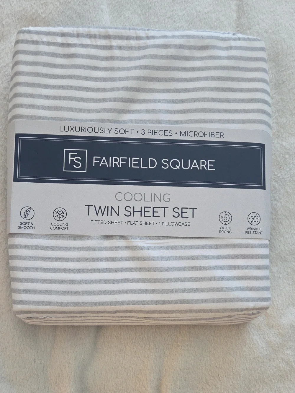 Cooling Twin Sheet Set - Gray Stripe